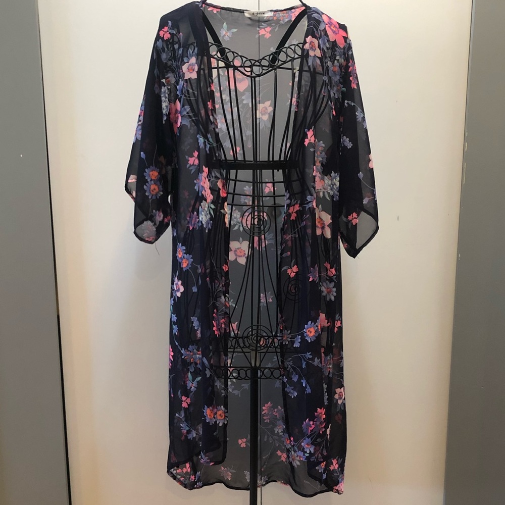 NWOT Sheer Black Floral Kimono